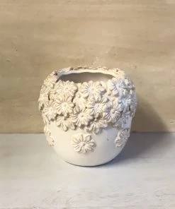 Petals And Blooms Decor Cream Floral Pot