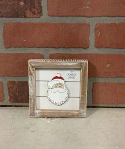 Petals And Blooms Home Decor Double Sided Smile/Santa Block Sign Signs + Wall Decor