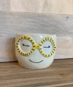 Petals And Blooms Decor White Pot W/ Yellow Glasses Everyday Decor