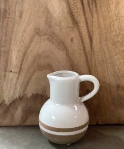 Petals And Blooms Home Decor Decorative White With Tan Stripes Little Jug
