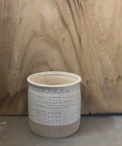 Petals And Blooms Decor Beige Pot With Lower 1/2 Sandy, Dots And Arrow Design Everyday Decor