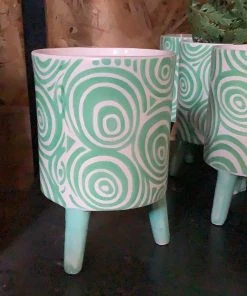 Petals And Blooms Decor Everyday Decor Small WhiteTeal Swirl Pot