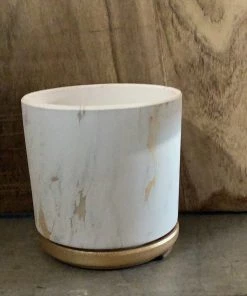 Petals And Blooms Home Decor White And Gold Marble Mix Pot With Plate Vases & Pots