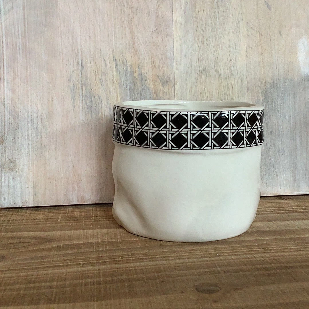 Petals And Blooms Decor Large White Crinkle Pot With Black Tile Design Band Everyday Decor 1 Petals And Blooms Decor Large White Crinkle Pot With Black Tile Design Band Everyday Decor