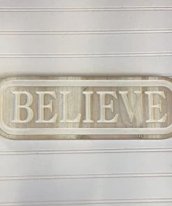 Petals And Blooms Home Decor White Washed Believe Block Sign Signs + Wall Decor