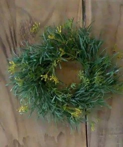 Petals And Blooms Home Decor Greenery + Floral Green Candle Ring Wreath With Yellow Buds