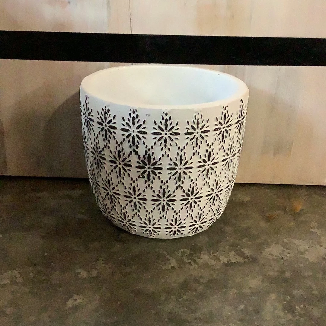 Petals And Blooms Home Decor White & Black Stamped Pots / 3 Assorted Vases & Pots 3 Petals And Blooms Home Decor White & Black Stamped Pots / 3 Assorted Vases & Pots