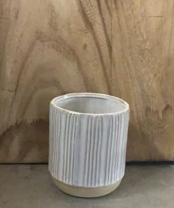 Petals And Blooms Decor Medium Beige Pot With Downward Line Design