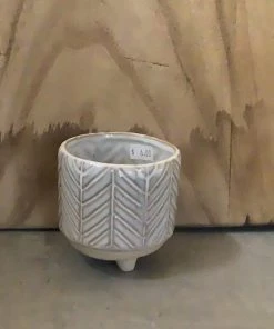 Petals And Blooms Decor Everyday Decor White And Beige Pot With Lines Leading Together, Bottom Is Round Sandy With 3 Small Legs 5 Petals And Blooms Decor Everyday Decor White And Beige Pot With Lines Leading Together, Bottom Is Round Sandy With 3 Small Legs
