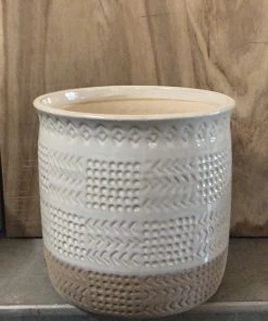 Petals And Blooms Decor Beige Pot With Lower 1/2 Sandy, Dots And Arrow Design Everyday Decor