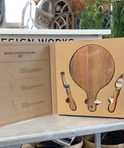 Petals And Blooms Home Decor Charcuterie & Wood Accessories Wood Cheese Board Set - Cardboard Gift Book