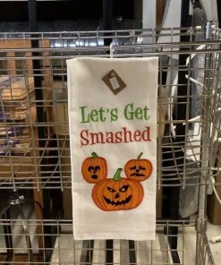 Petals And Blooms Home Decor Fall & Halloween Decor Let’s Get Smashed Pumpkin Dishtowel