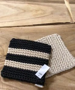 Petals And Blooms Home Decor Crotchet Pot Holder Set/2 - Black & Cream Kitchen Essentials