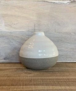 Petals And Blooms Decor Small White/ Grey 2-Tone Vase Ribbed Top Everyday Decor