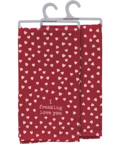 Petals And Blooms Decor Red “I Freaking Love You” Tea Towel