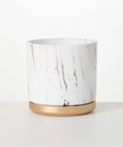 Petals And Blooms Decor Everyday Decor Marble Gilded Large Planter With Gold Plate