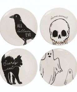 Petals And Blooms Home Decor Halloween Art Line Plates | 4 Assort.