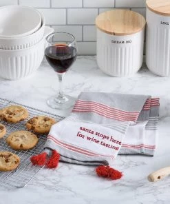 Petals And Blooms Home Decor Kitchen Towel - Santa Stops Here For Wine Tasting Christmas Decor