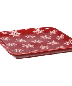 Petals And Blooms Home Decor Red Square Snowflake Tray