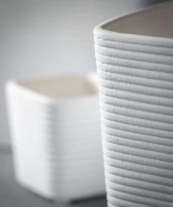 Petals And Blooms Home Decor White Ribbed Square Planter Vases & Pots