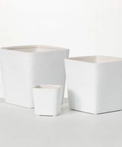 Petals And Blooms Home Decor White Ribbed Square Planter Vases & Pots